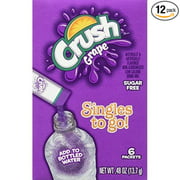 Crush Singles To Go Powder Packets, Water Drink Mix, Grape, Non-Carbonated, Sugar Free Sticks (12 Boxes with 6 Packets Each - 72 Total Servings) - ORIGINAL FLAVOR