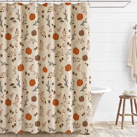 Fall Harvest Shower Curtain Autumn Leaves Fruits Pumpkins Fabric Shower Curtain Farmhouse Shower Curtains for Bathroom, 60x72in Bath Curtain