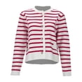 thumbnail image 1 of UJNDER Cardigan en Tricot à Rayures pour Femmes, Veste Chandail à Manches Courtes, Décontractée, Légère, Rouge, P, 1 of 6