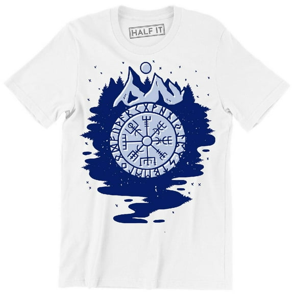 Viking Compass Symbol Mountains And Moon On Its back Men's T-Shirt