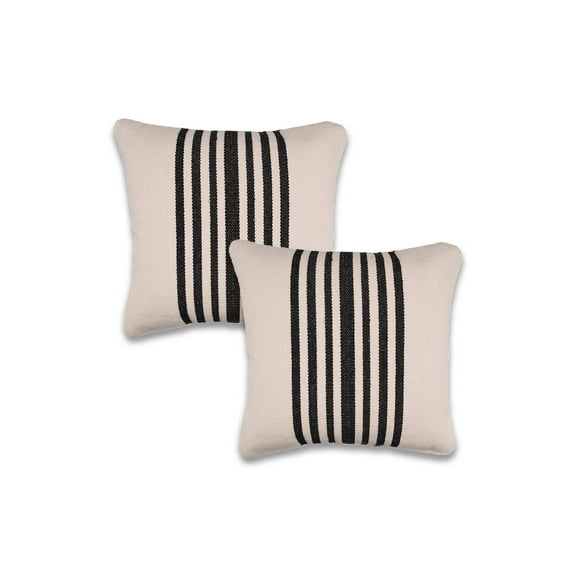 LR Home Ox Bay Black/White Striped All-Natural Cotton Square 2 Piece Pillow Cover Set