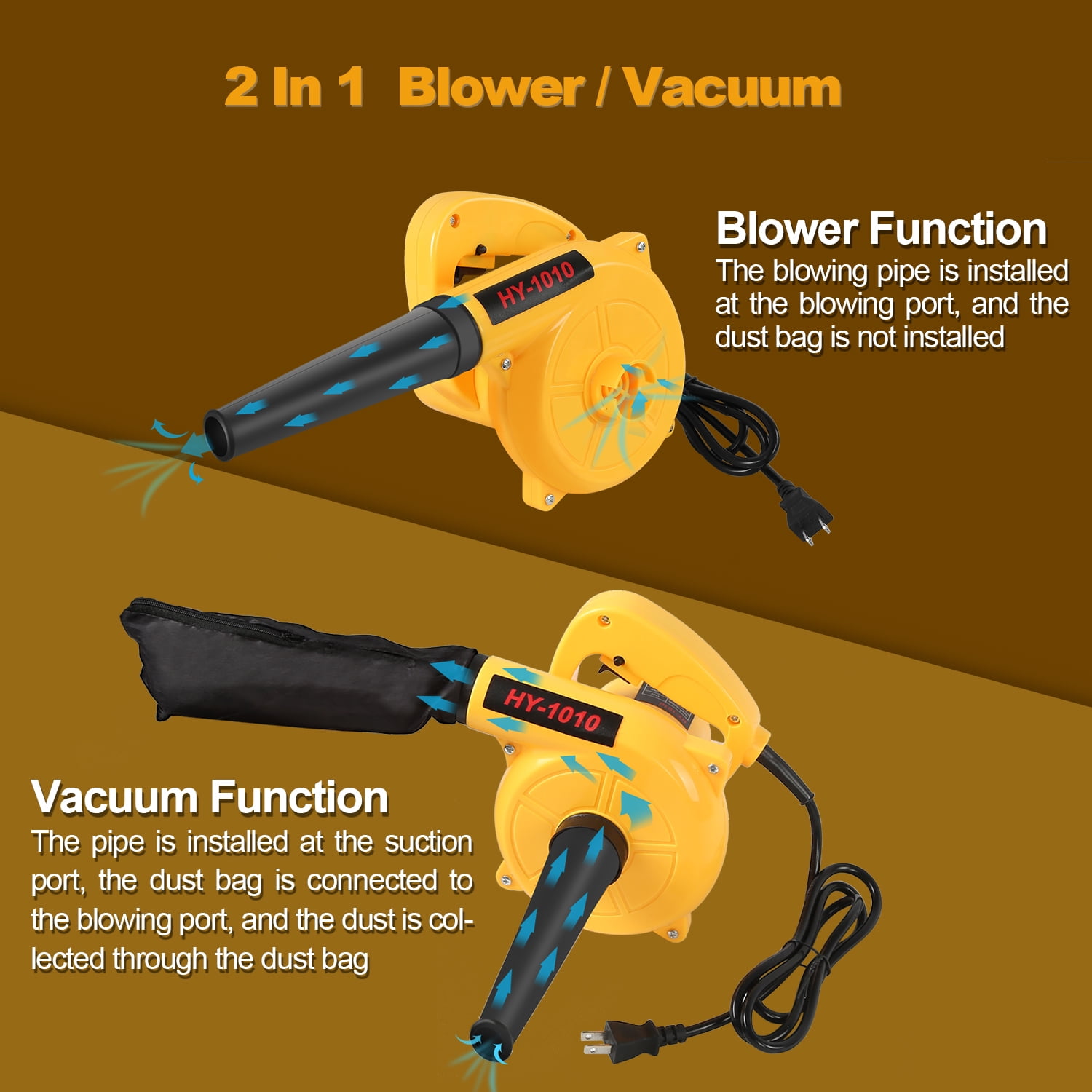Abeden Portable Electric Leaf Blower,2 in 1 All-Purpose Lightweight Sweeper/Vacuum,Yellow