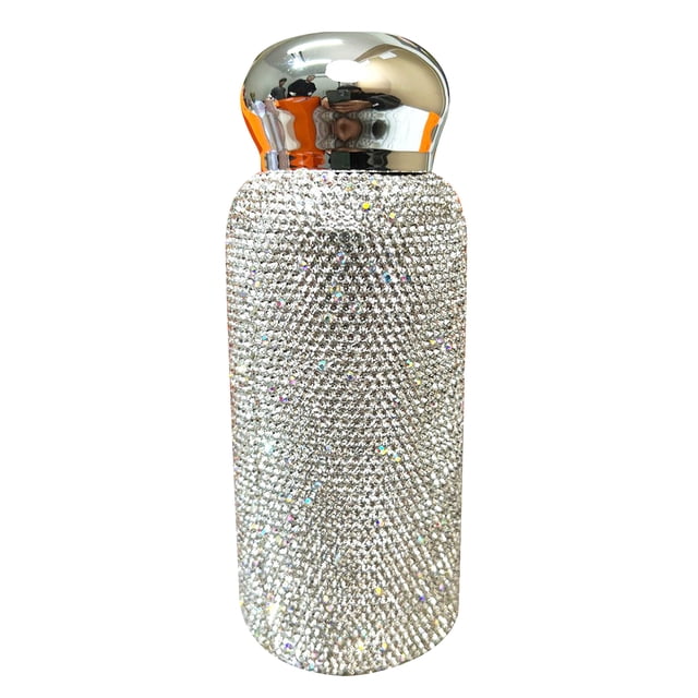 Minibotella térmica de acero inoxidable con diamantes de imitación, portátil, brillante, para viaje, regalo de lujo para mujer