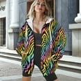 thumbnail image 3 of SCRAWLGOD Colorful Zebra Stylish Full Zipper Hoodies for Women Hooded Long Sleeve Sweatshirt Autumn Winter Outfits Loose Fit Clothes with Drop Shoulder Design, 3XL, 3 of 7