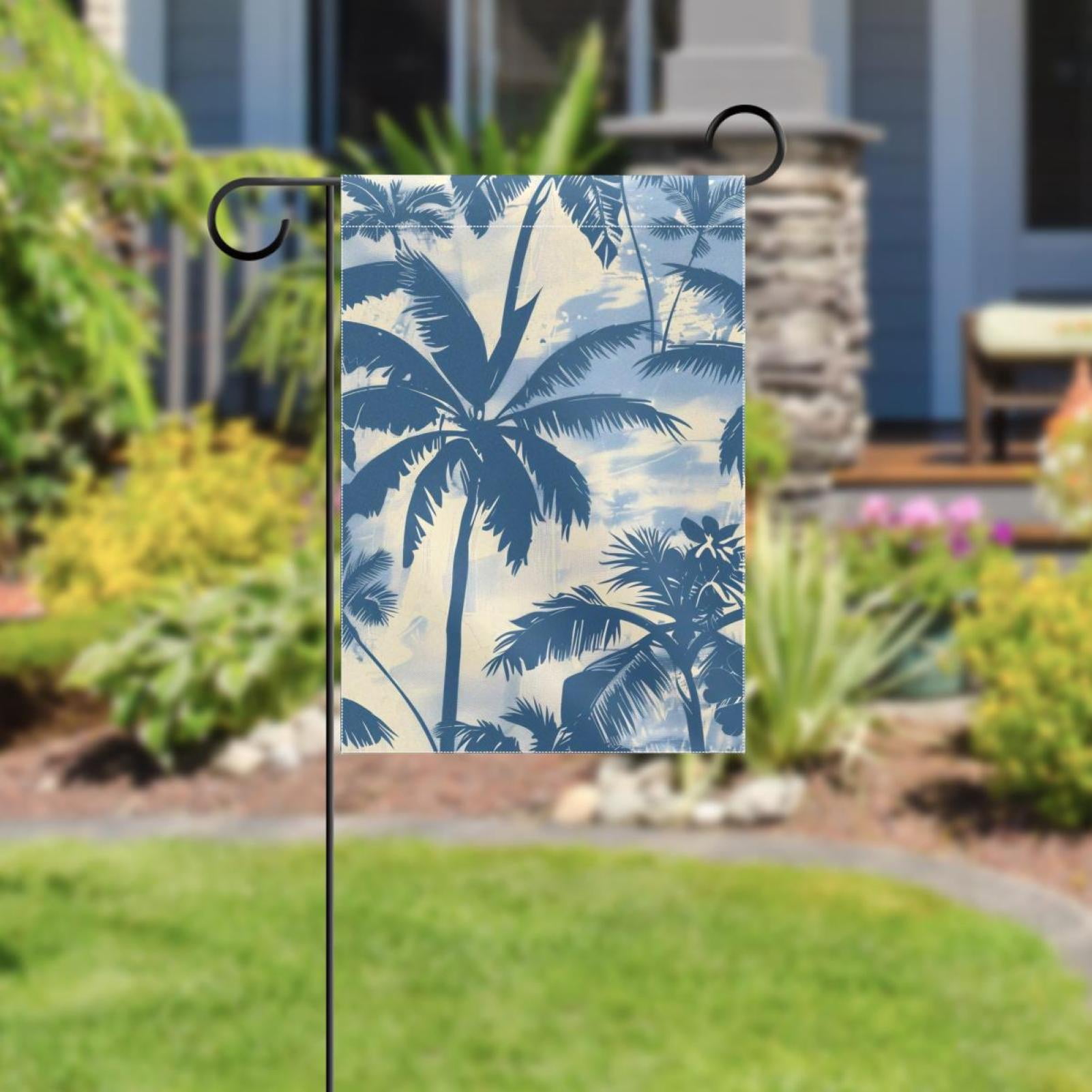 Tropical Palm Trees Silhouettes Double Sided Garden Flag Decorative Weather Resistant Yard Flag, Large DIY Vertical Flag for Farmhouse Patio Lawn, 28x40 Inch