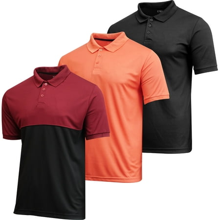 3 Pack: Men's Dry-Fit Short Sleeve Active Athletic Performance Polo Shirt- Classic