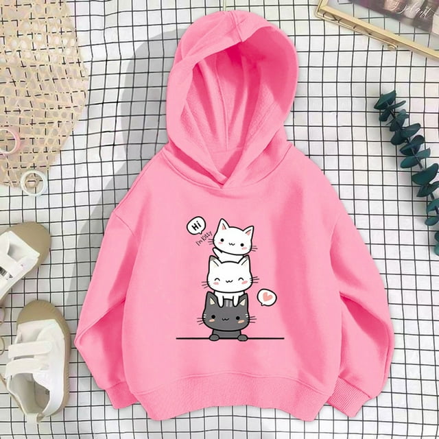 Chandail pour Garçons à Manches Longues avec Capuche Imprimée, Chandails à Col Rond pour Enfants, Hauts à Enfiler, Vêtements d'Automne, Chandails pour Filles 9-10 Ans
