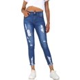 thumbnail image 2 of 2Luver, Women's, Ripped Ankle Length Mid Rise 5 Pockets Comfy Skinny Jeans, Medium Wash, 1, 2 of 4