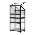 thumbnail image 2 of Putouzip 62inch Height Wood Greenhouse, Outdoor Indoor Use Portable Greenhouse Cold Frame with Wheels and Adjustable Shelves, Black, 2 of 9