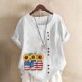 thumbnail image 2 of lcziwo Womens Shirts Plus Size Linen 250th Short Sleeve Shirts 4Th Of July Stars and Stripes Print Casual Crew Neck T Shirt White XXXXXL, 2 of 5