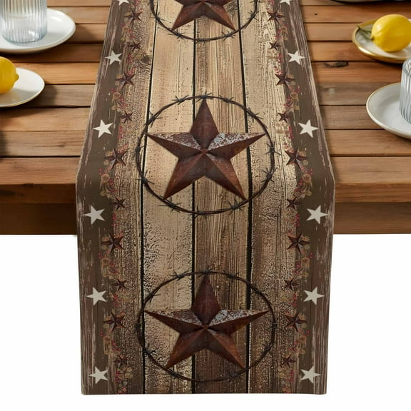 Western Star Farm Texas Table Runner Dresser Scarf,Kitchen Dining Table Decoration Vintage Brown Wood Board Linen Table Runners for Home Wedding Indoor Outdoor Party,13x36in