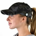 thumbnail image 3 of C.C Ponycap Criss Cross Messy Bun Side Button For Mask Adjustable Baseball Cap, Black Camo, 3 of 6