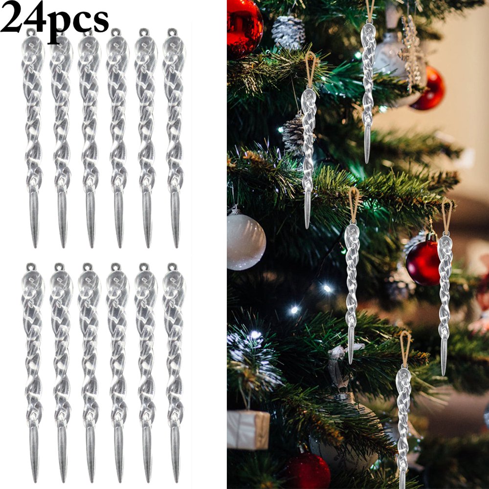 24PCS Christmas Icicle Ornament DIY Party Hanging Decoration Xmas Tree