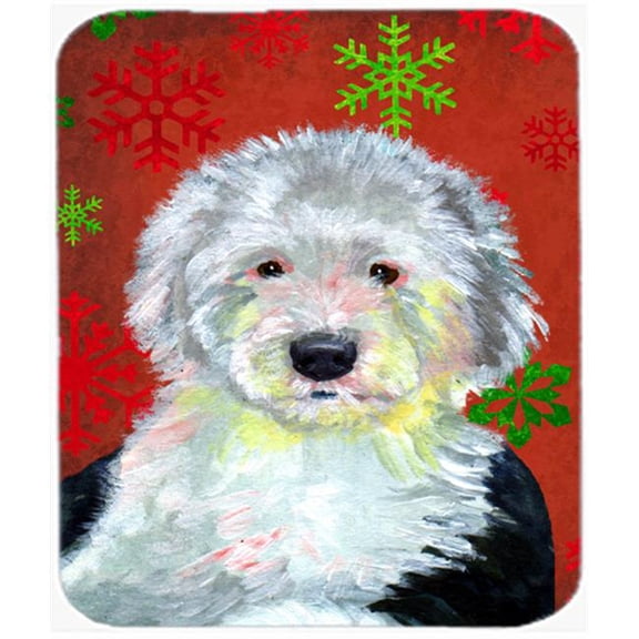 Carolines Treasures  Old English Sheepdog Snowflakes Christmas Mouse Pad- Hot Pad Or Trivet