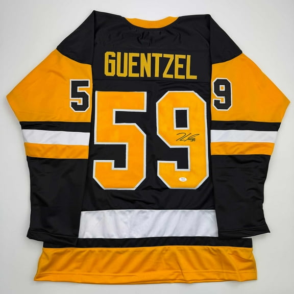 Autographed/Signed Jake Guentzel Pittsburgh Black Hockey Jersey PSA/COA