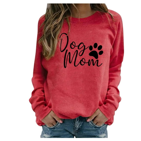 Inkach Women Long Sleeve Dog Paw Print O-Neck Tops Shirt Blouse Pullover