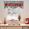 thumbnail image 2 of Tie Up Valance Curtain for Kitchen,Winter Red Flower Green Leaf Rod Pocket Short Curtains Adjustable Tie-Up Shade Valances,Black White Buffalo Plaid Window Treatment for Bathroom Living Room Bedroom, 2 of 8