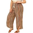 thumbnail image 4 of Pantalones de talla grande para mujeres, pantalones fluidos de rayas con cintura elástica, pierna ancha 4X marrón, 4 of 6