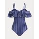 thumbnail image 1 of Tamaño de talla grande Cordón de rayas Fluje traje de baño de una sola pieza Rosegal Mangas largas de talla grande, 1 of 5