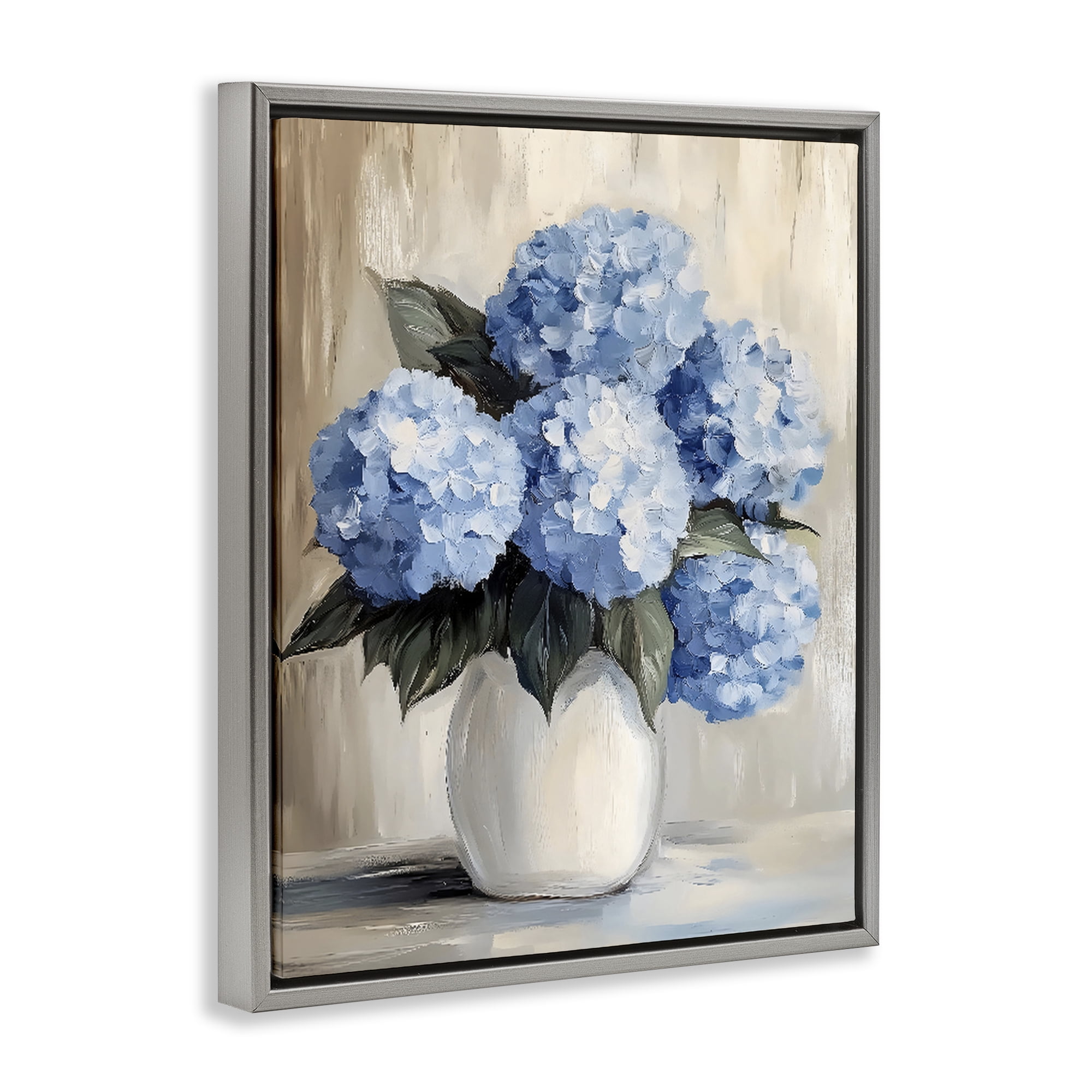 Stupell Industries Painted Hydrangeas in White Vase Gray Framed Floater Canvas Wall Art, design by Creative Studio