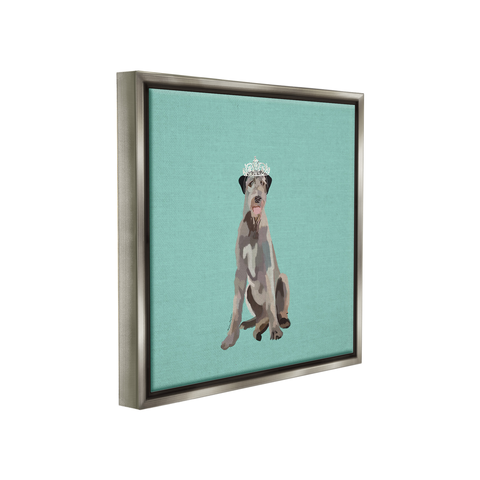 Stupell Industries Regal Dog in Crown Animals & Insects Painting Gray Floater Framed Canvas Art Print Wall Art, 25 x 25