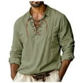 thumbnail image 1 of Ediodpoh Male Lapel Drawstring Imitation and Linen Solid Color Long Sleeve Shirt Mens Shirts Green S, 1 of 9