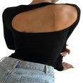 thumbnail image 4 of Women Slim Fit Backless T-Shirt Solid Color Long Sleeve -Neck Crop Tops Basic Tee Streetwear, 4 of 6