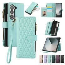 Dteck Crossbody Wallet Case for Samsung Galaxy Z Fold 4,Z Fold 4 Wallet Case with 6-Card Holder & Zipper Pocket Handbag Purse Magnetic Buckle Soft PU Leather Phone Case for Samsung Z Fold4,Mint