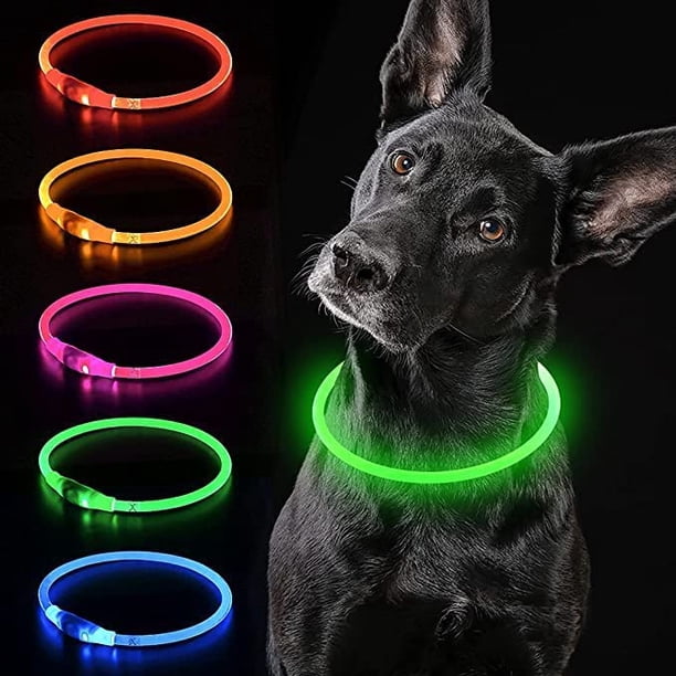 Collar luminoso para perros, recargable por USB, con luz LED. Se puede cortar a cualquier tamaño. Collar de seguridad para perros pequeños, medianos y grandes. (Verde)