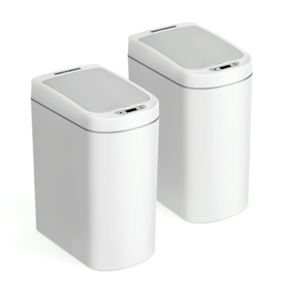 Nine Stars Automatic Bathroom Trash Can, 2-Gallon Plastic, Motion Sensor Hands-Free Soft-Close Lid Garbage Bin, White 2 pack