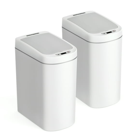 Nine Stars 1.85 Gal / 7 L Water-Resistant Motion Sensor Slim Garbage Can, White, 2 Pack