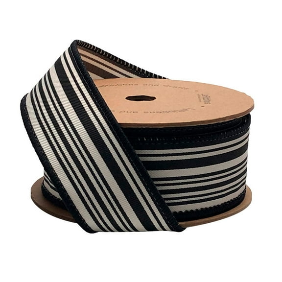 LaRibbons 1 1/2" Wired Ribbon | "Striped" Black/White | 10 Yard Roll