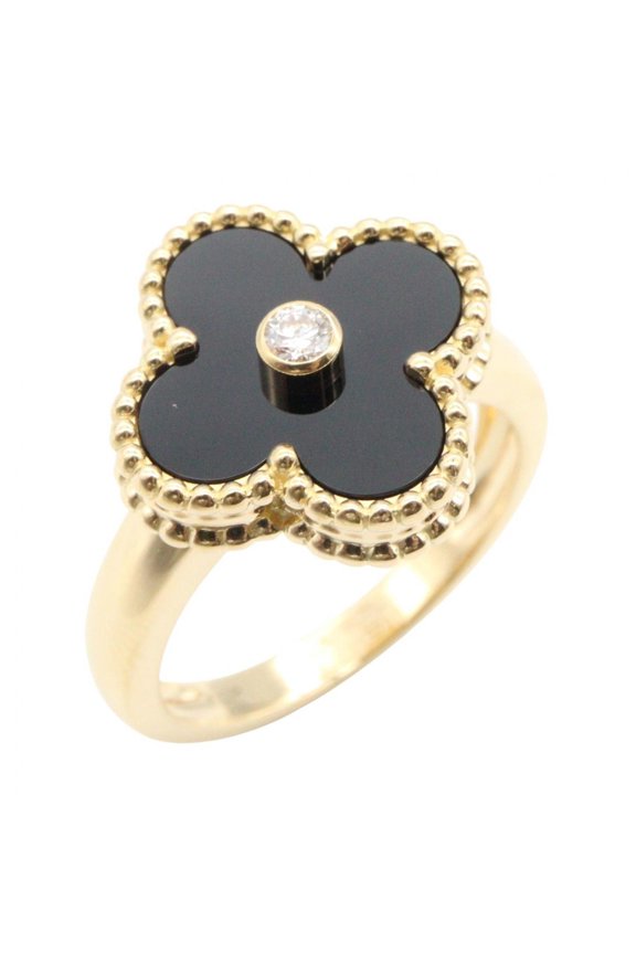 Pre-Owned Van Cleef & Arpels Vintage Alhambra Onyx Ring 1PD Jewelry 18K (Yellow Gold) Diamond...