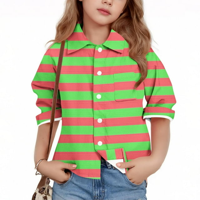 YUNAFFT Chemise à Rayures Imprimées pour Garçons et Filles à Manches Longues Col Rabattu Décontractée Printemps Été Haut d'Extérieur