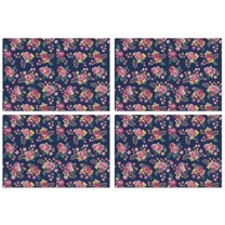 Pioneer Flower Floral Print Pattern Summer Placemats Table Placemats Set Of 4-Linen Kitchen Washable Placemats Table Mats 12x18 Inch Non-Slip Heat Resistant