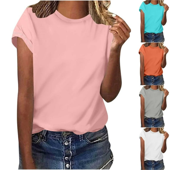Fanxing Womens Summer T Shirts Short Sleeve Tops Comfort Solid Color Basic Tees Lightweight Crewneck Tshirts Pink,XL