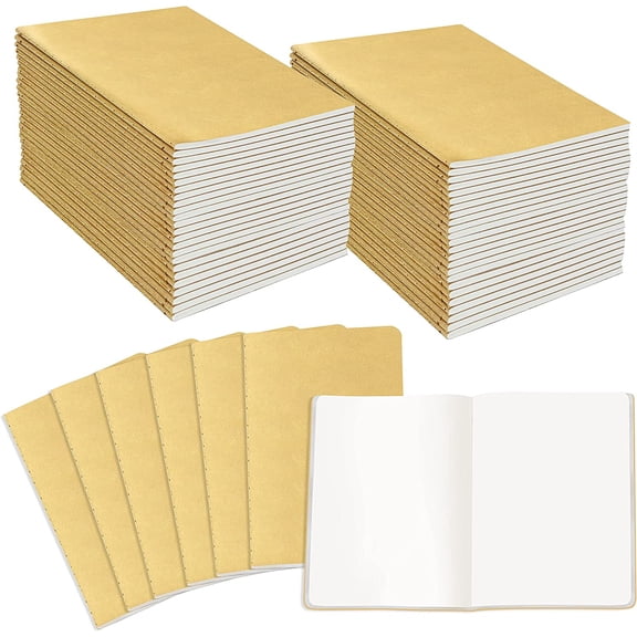 48 Pack Unlined Kraft Notebooks, Soft Cover Sewn Diary Memo Pad for Travelers, Students and Doodlers, (48 pages, 4” x 5.7”)