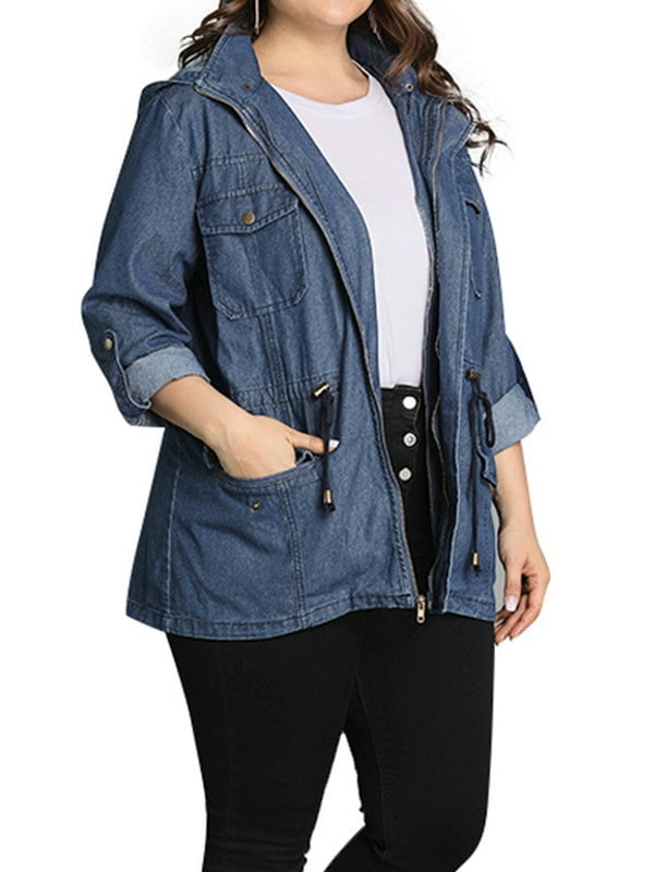 plus size hooded denim jacket