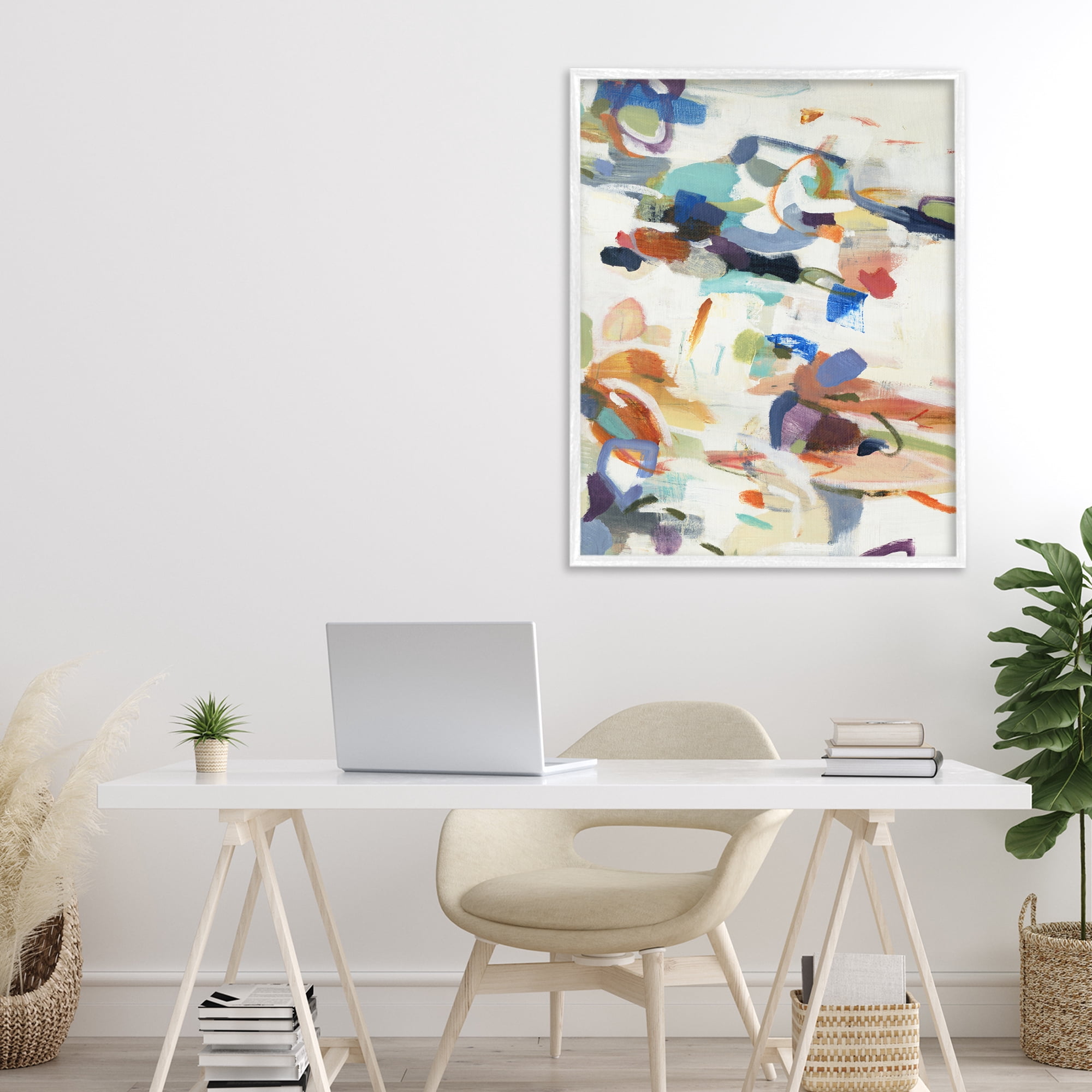 Stupell Industries Flowing Stippled Brushstrokes White Framed Giclee Art, design by Lisa Ridgers