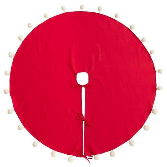 SARO 359.R53R 53 in. Round Red Pom Pom Tree Skirt