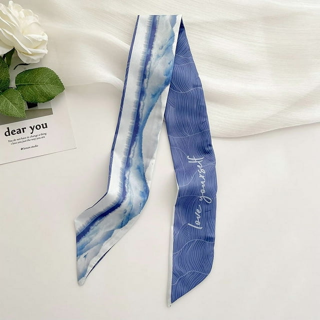Pañuelo de seda pequeño y largo verde para mujer, lazo fino y angosto para el cabello, lazo para bolso, decoración, cinta de regalo
