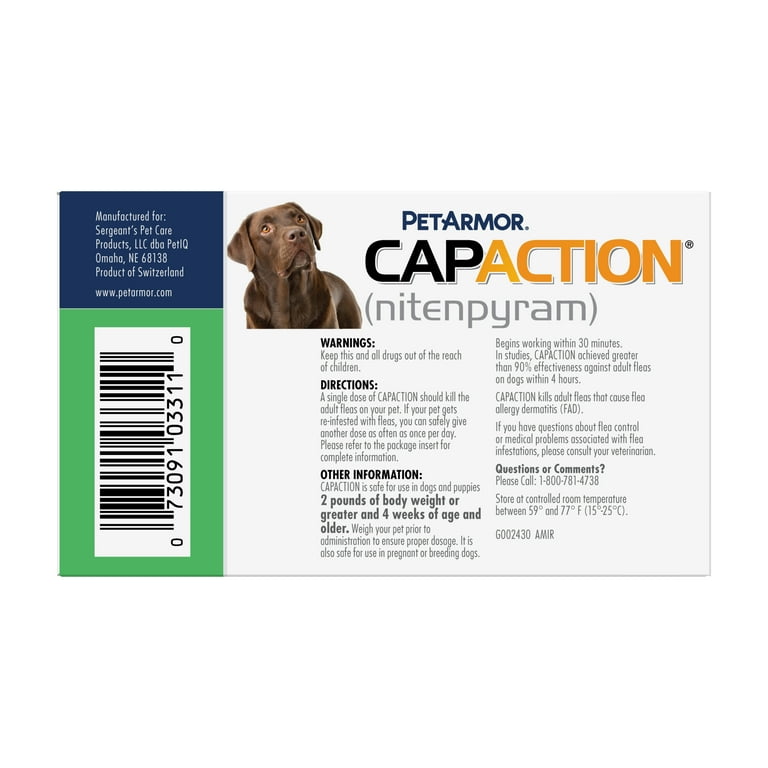 PetArmor CapAction Oral Flea Tick Tablets for Medium Large Dogs 25.1 125 lbs 6 Doses 57 mg Walmart