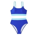 thumbnail image 4 of UTSJKR Womens High Waisted Bikini Sets Sporty 2 Piece Swimsuits Color Block Full Coverage Modest Tummy Control Bathing Suits Blue L, 4 of 8