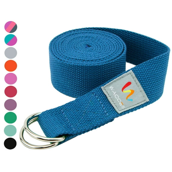 Wacces D-Ring Buckle Cotton Yoga Straps Bands - Best for Stretching - Blue - 8 Feet