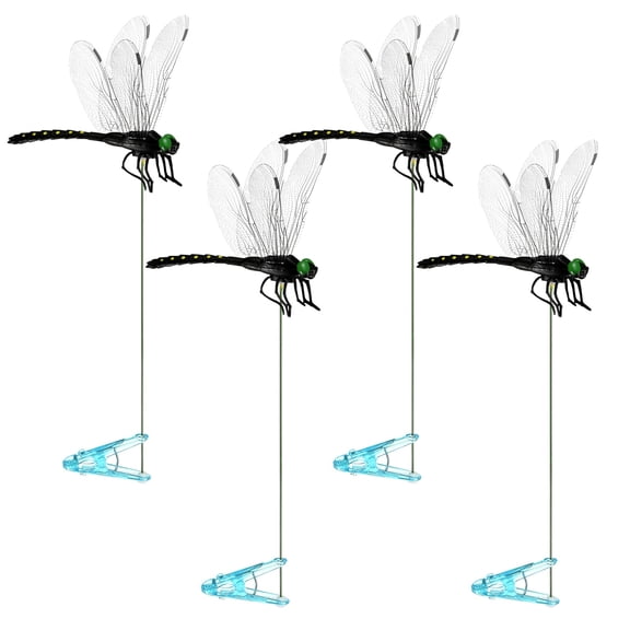 Uxcell 4 Pack Dragonfly Clips, 13 Inch 3D Garden Stakes for Outdoor [Black]