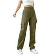 thumbnail image 4 of cocolona Womens Cargo Pants Wide Leg Baggy Work Pants Outdoor Travel Hiking Pants Elastic Waist Button Trousers Fashion Streetwear, 4 of 7