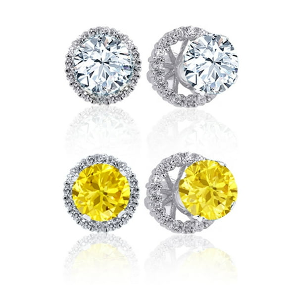 Gem Stone King 925 Sterling Silver White Topaz Stud Earrings with Jackets for Women (3.00 Cttw, Gemstone November Birthstone, Round 7MM)