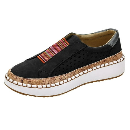 Ecqkame Womens Casual Shoes Ladies Running Shoes Clearance Women s Fashion Casual Hollow-Out Round Toe Slip On Shoes Thick Bottom Sneakers Black 38