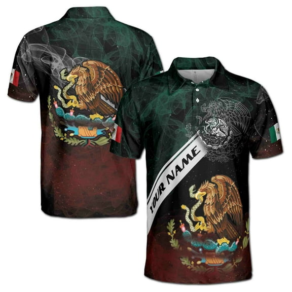 Custom Name Coat Of Arms Mexican Eagle Mexico Pride Men's Polo Shirt S-5XL