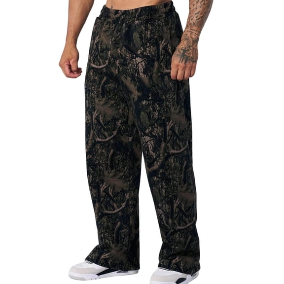 Men's Camo Sweatpants Athletic Workout Track Pants Black Size XL